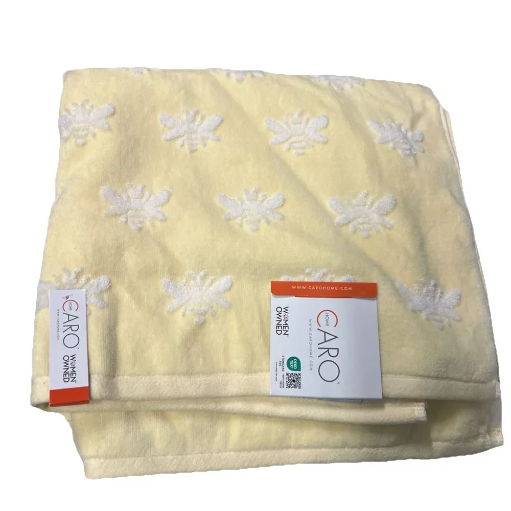 Caro Home 100% Cotton Bath Towel 2Pc Yellow White Bumble Bee